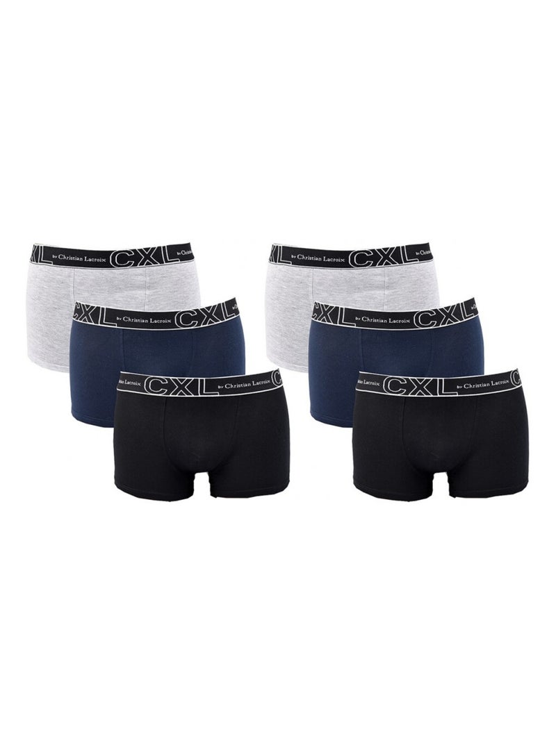 Pack de 6 Cuecas Boxer CXL By LACROIX Preto Cinza Azul - Kiabi