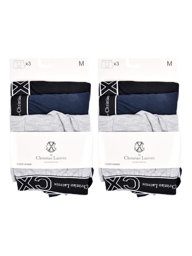 Pack de 6 Cuecas Boxer CXL By LACROIX Preto Cinza Azul - Kiabi