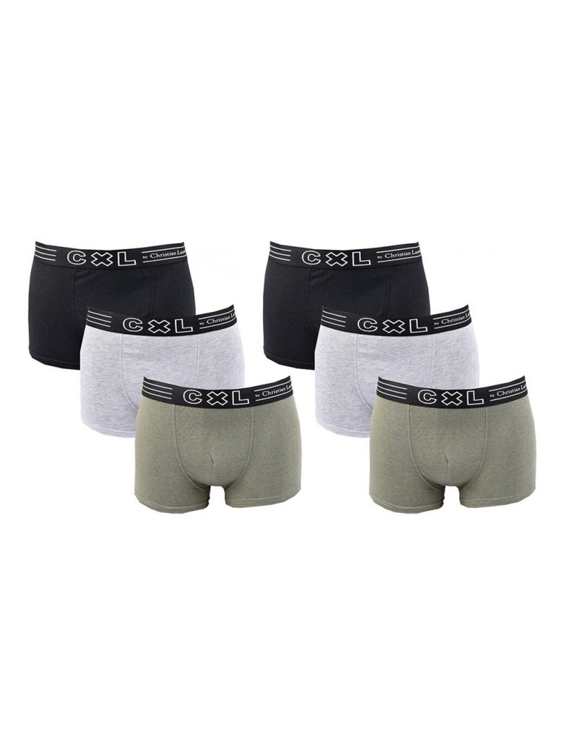Pack de 6 Cuecas Boxer CXL By LACROIX Preto Verde Cinza - Kiabi
