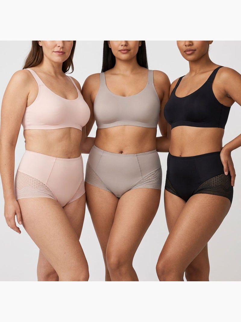 Pack de 6 Cuecas Mulher Invisíveis Renda e Laser OZABI Bege/Preto - Kiabi