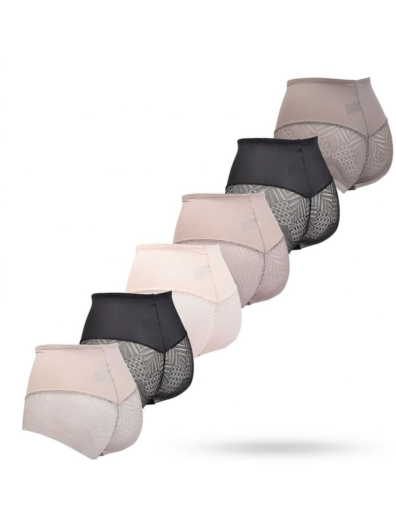Pack de 6 Cuecas Mulher Invisíveis Renda e Laser OZABI Bege/Preto - Kiabi
