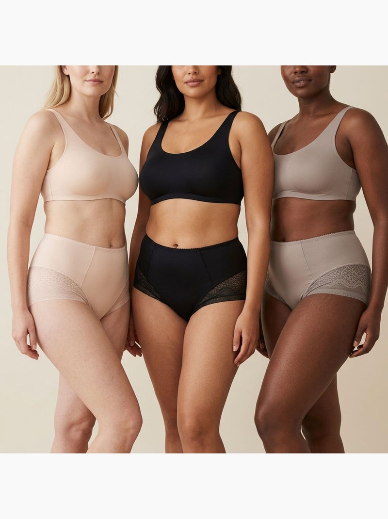 Pack de 6 Cuecas Mulher Invisíveis Renda e Laser OZABI Bege/Preto - Kiabi