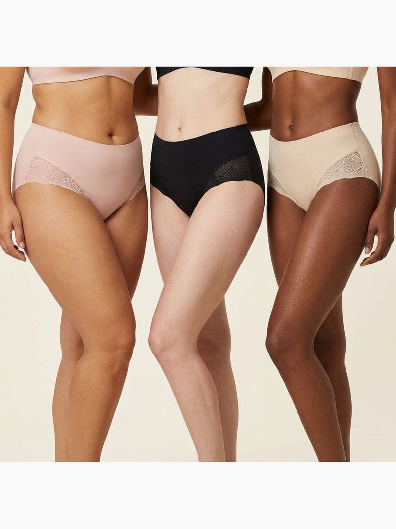 Pack de 6 Cuecas Mulher Invisíveis Renda e Laser OZABI Preto Bege Preto - Kiabi