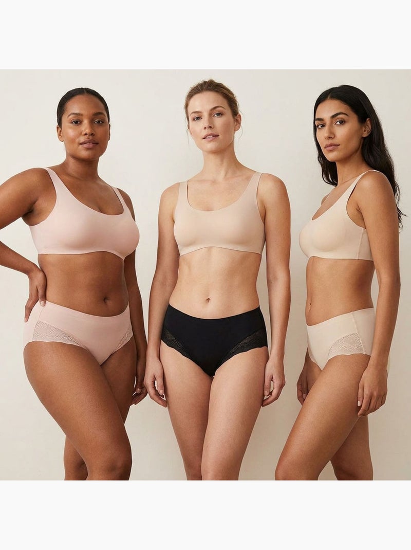 Pack de 6 Cuecas Mulher Invisíveis Renda e Laser OZABI Preto Bege Preto - Kiabi