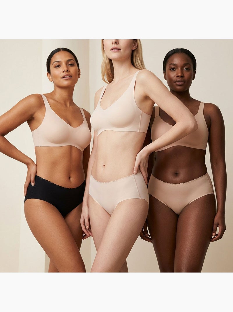 Pack de 6 Cuecas Mulher Invisíveis Renda e Laser OZABI Preto Multicolorido - Kiabi