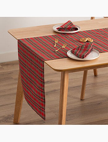 Pack de 6 guardanapos de natal em algodão, fio dourado em relevo, padrão tartan - gamusi