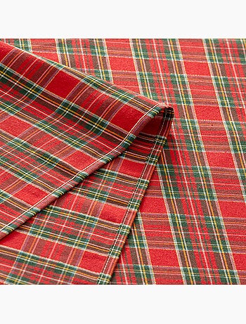 Pack de 6 guardanapos de natal em algodão, fio dourado em relevo, padrão tartan - gamusi
