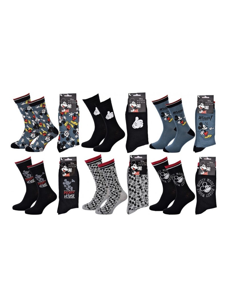 Pack de 6 Meias Homem DISNEY MICKEY MOUSE Preto Azul Cinza - Kiabi