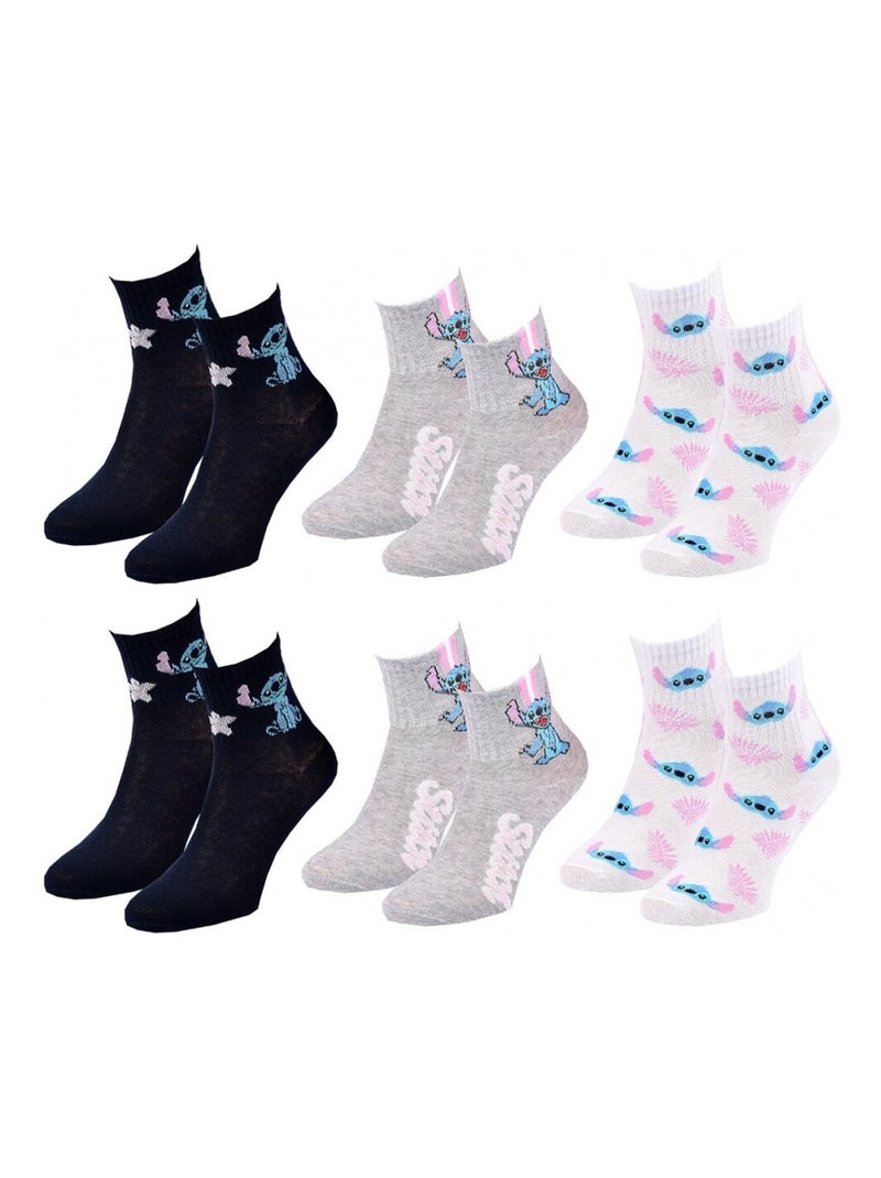 Pack de 6 Meias Mulher LILO E STITCH Azul Multicolor Branco - Kiabi