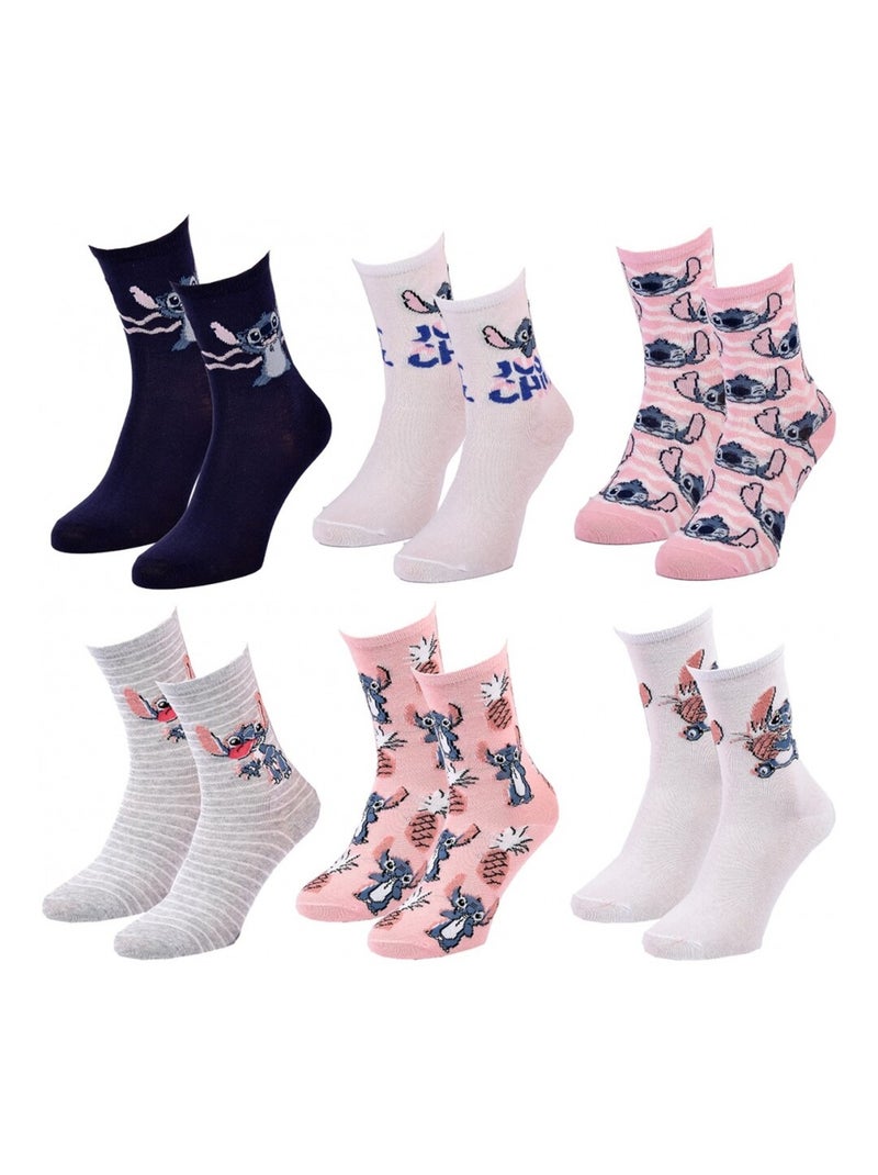 Pack de 6 Meias Mulher LILO E STITCH Azul Rosa claro Cinza - Kiabi