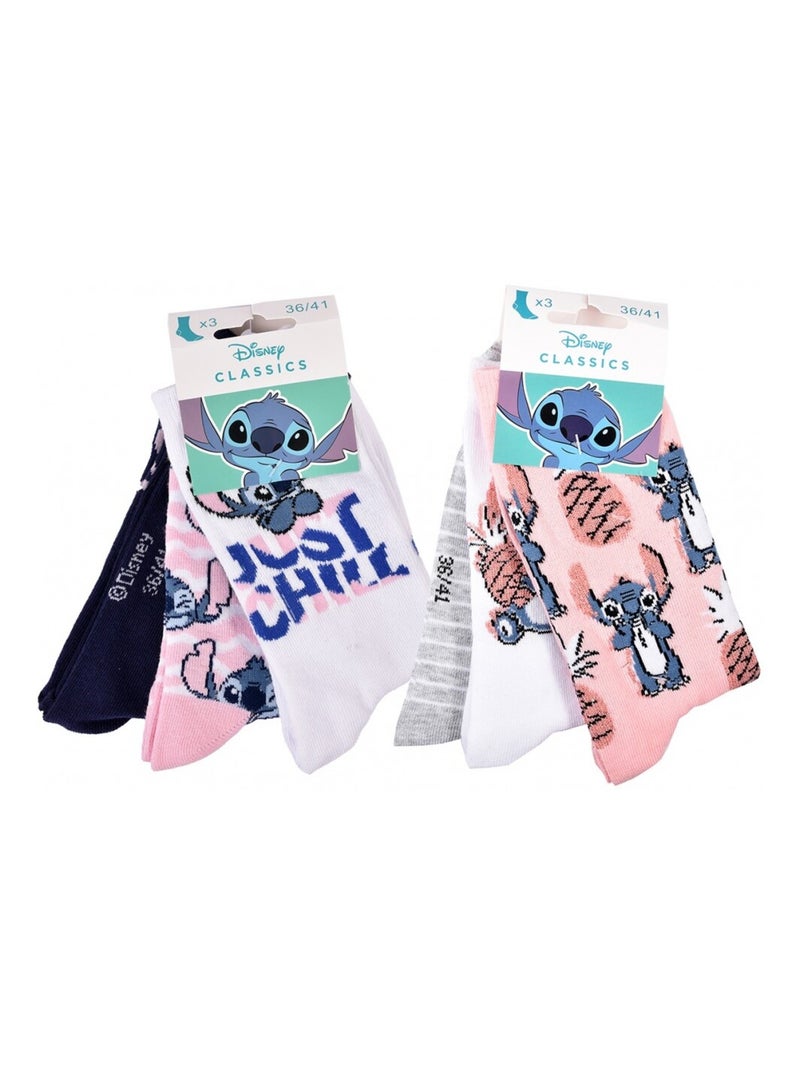 Pack de 6 Meias Mulher LILO E STITCH Azul Rosa claro Cinza - Kiabi