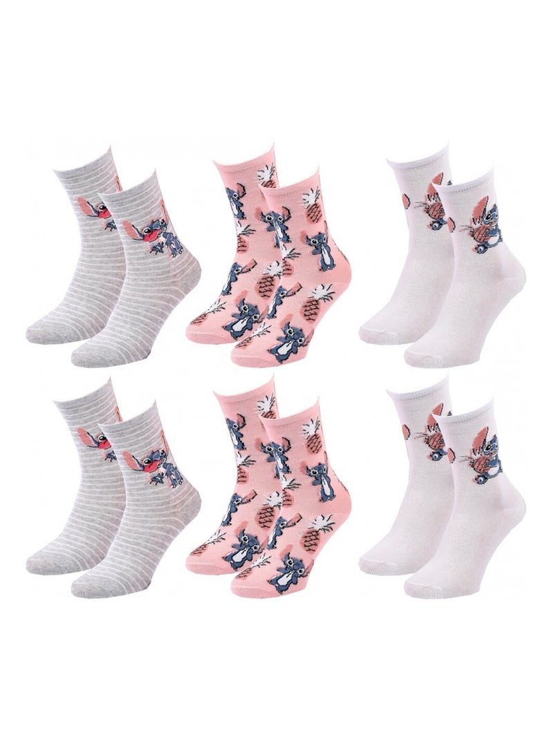 Pack de 6 Meias Mulher LILO E STITCH Cinza-rosa branco - Kiabi