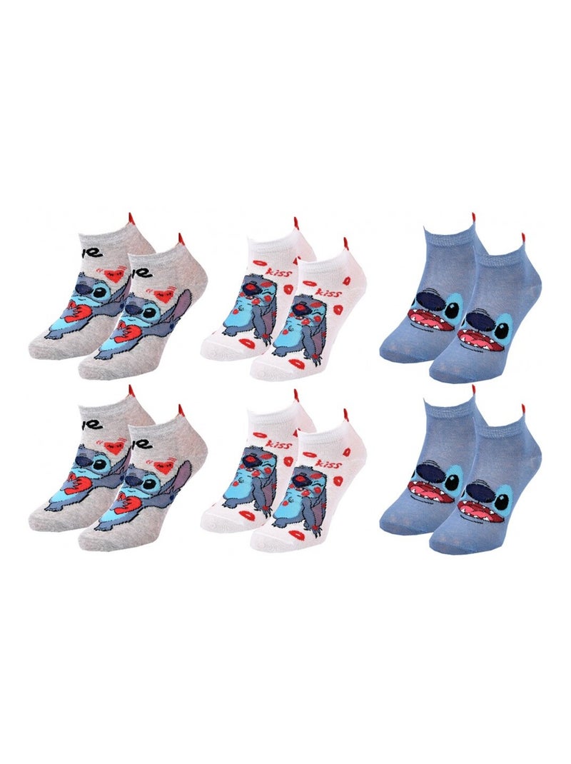 Pack de 6 Meias Rapariga DISNEY LILO ET STITCH Cinza-branco azul - Kiabi