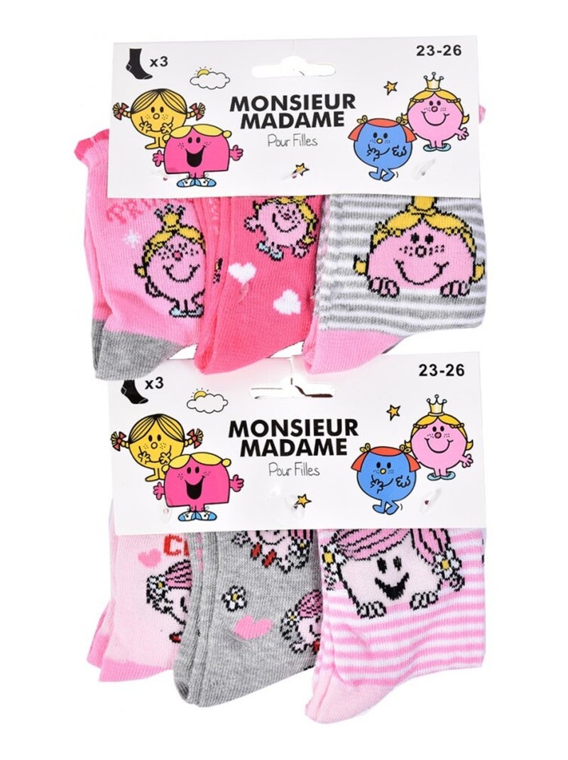 Pack de 6 Meias Rapariga MONSIEUR MADAME Cinza-rosa claro - Kiabi