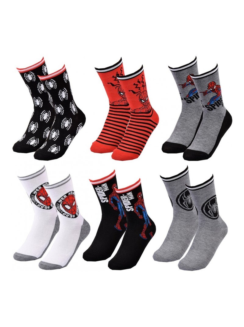 Pack de 6 Meias Rapaz DISNEY SPIDERMAN Preto Multicolorido Preto - Kiabi