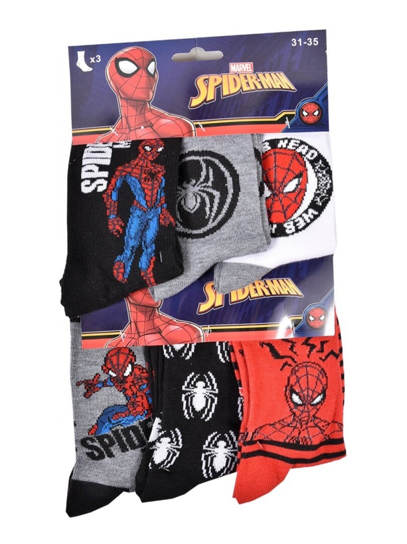 Pack de 6 Meias Rapaz DISNEY SPIDERMAN Preto Multicolorido Preto - Kiabi
