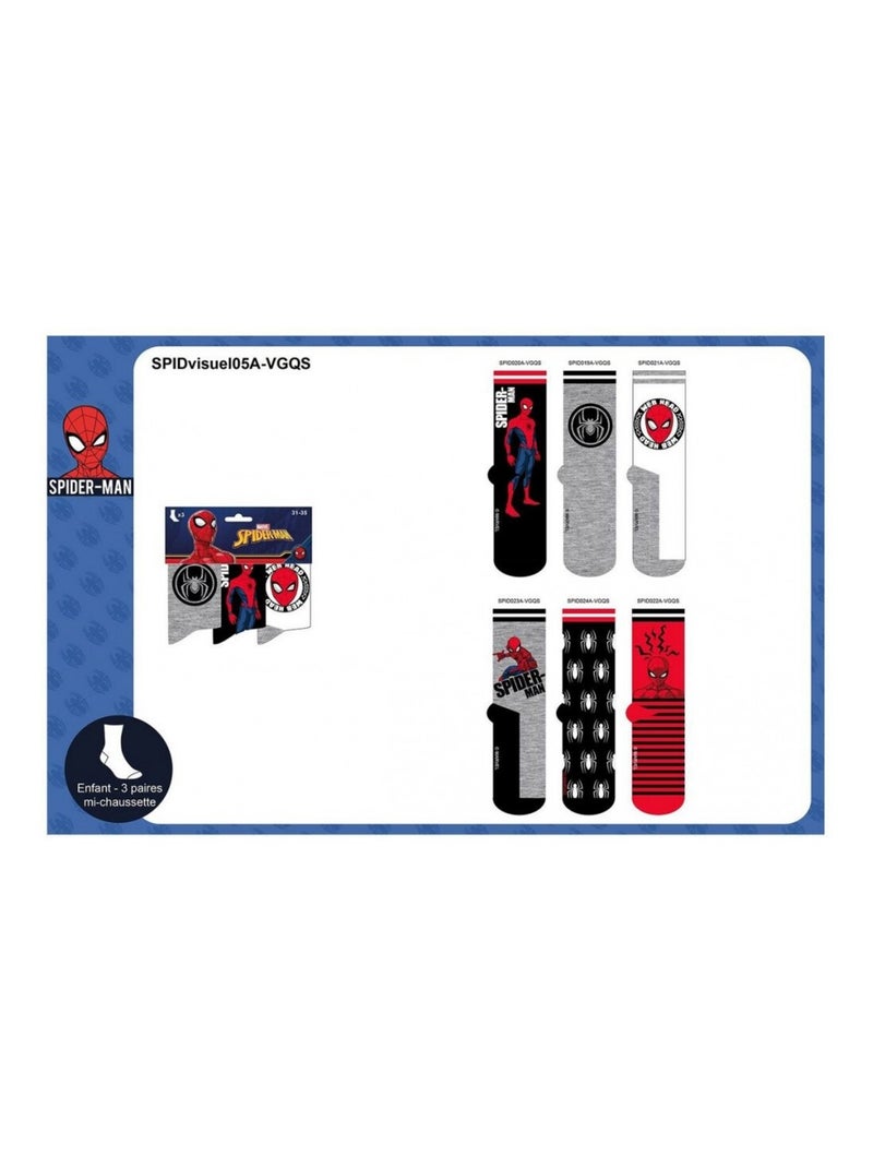 Pack de 6 Meias Rapaz DISNEY SPIDERMAN Preto Multicolorido Preto - Kiabi