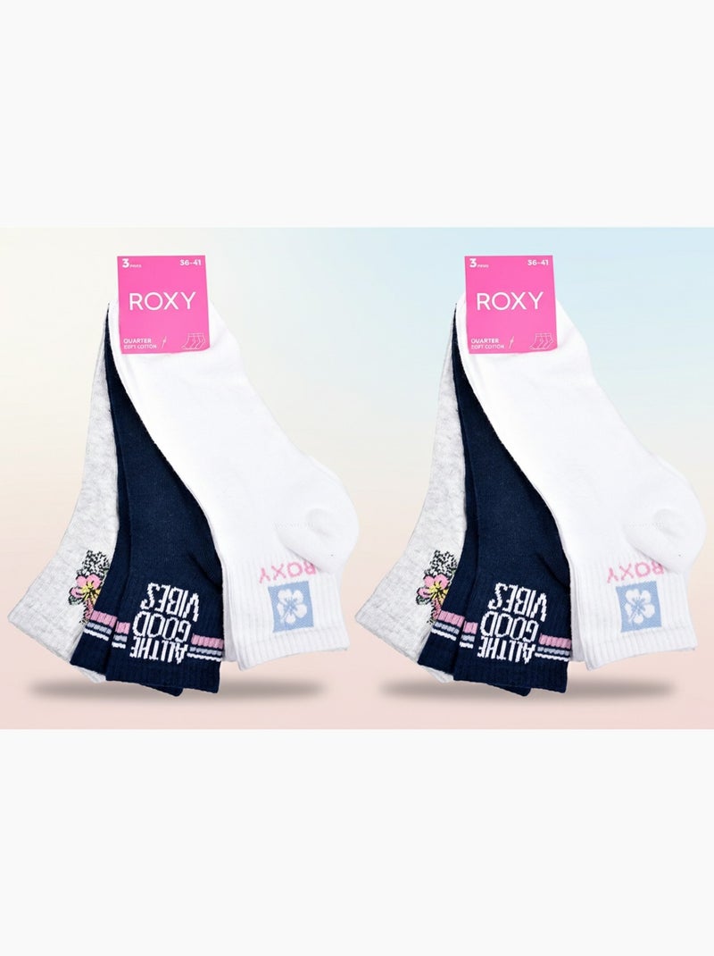 Pack de 6 Pares de Meias Curtas Quarter ROXY Branco Cinza Preto - Kiabi