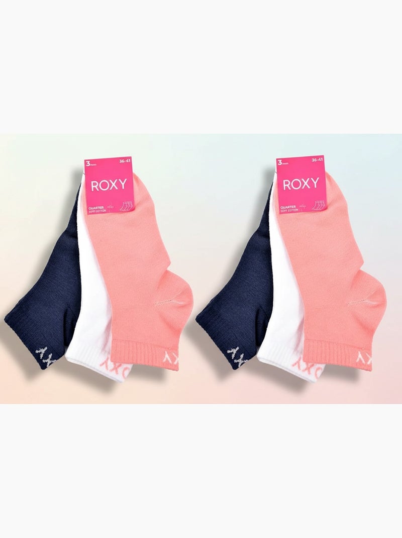 Pack de 6 Pares de Meias Curtas Quarter ROXY Branco / Rosa / Bege - Kiabi