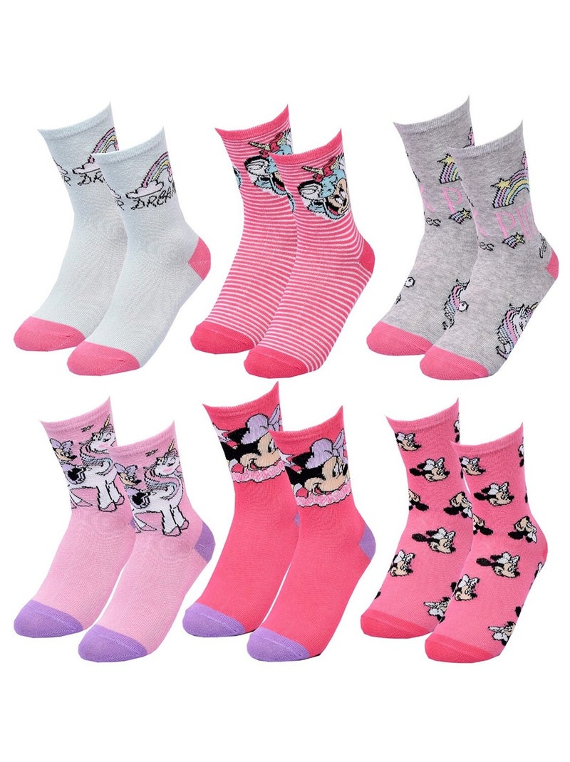 Pack de 6 Pares Meias Rapariga DISNEY MINNIE Branco Rosa escuro Cinza - Kiabi