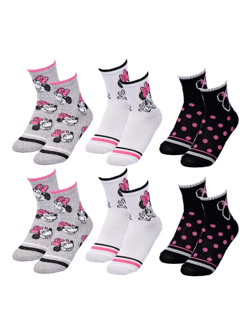 Pack de 6 Pares Meias Rapariga DISNEY MINNIE Cinza-branco preto - Kiabi