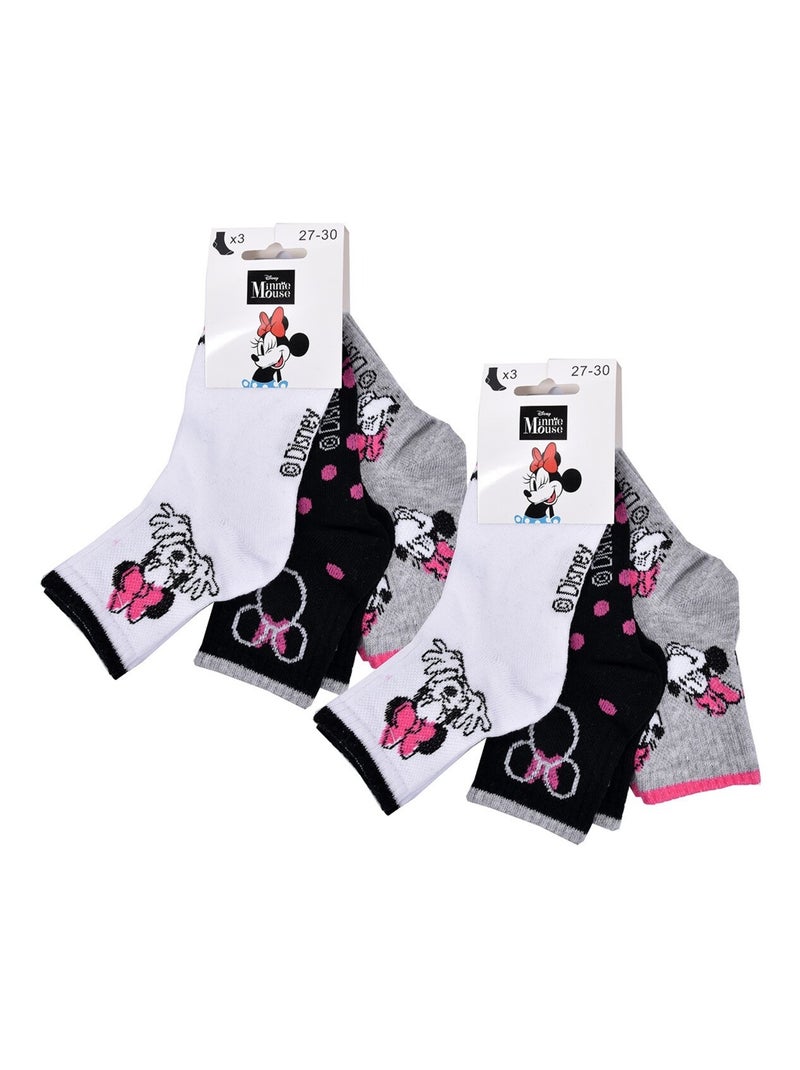 Pack de 6 Pares Meias Rapariga DISNEY MINNIE Cinza-branco preto - Kiabi