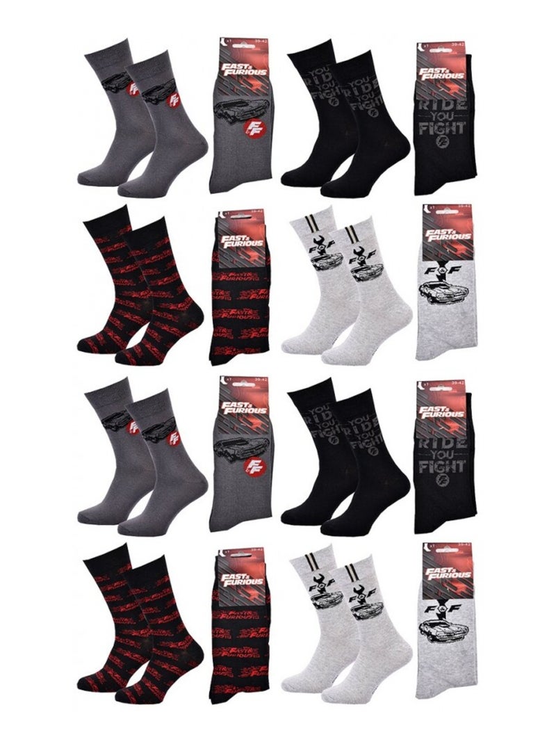 Pack de 8 Meias Homem FAST AND FURIOUS Cinza-cinza antracite preto - Kiabi