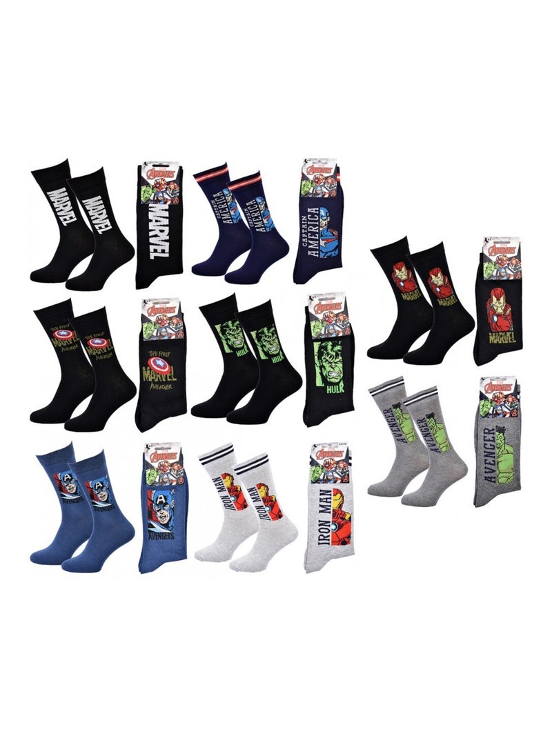 Pack de 8 Meias Homem MARVEL AVENGERS Preto Multicolorido Cinza - Kiabi