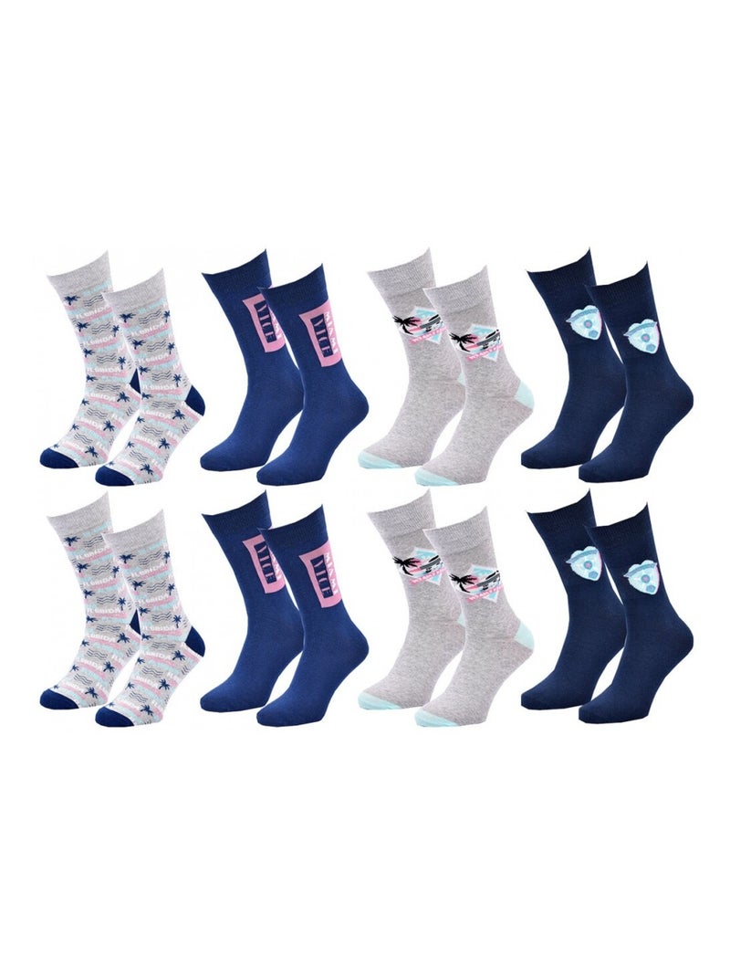 Pack de 8 Meias Homem MIAMI VICE Azul Azul-marinho Cinza - Kiabi