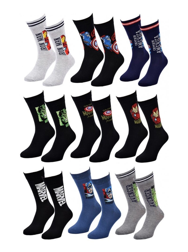 Pack de 9 Meias Homem MARVEL AVENGERS Cinza-amarelo preto - Kiabi