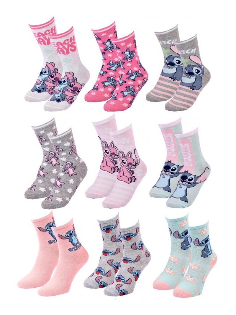 Pack de 9 Meias Rapariga DISNEY LILO E STITCH Branco Multicolor Cinza - Kiabi