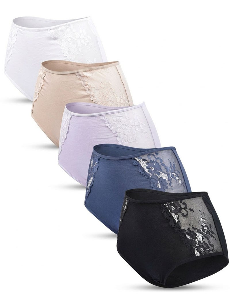 Pack de Cuecas Mulher Algodão com Renda – 5 Peças OZABI Branco Multicolor Preto - Kiabi