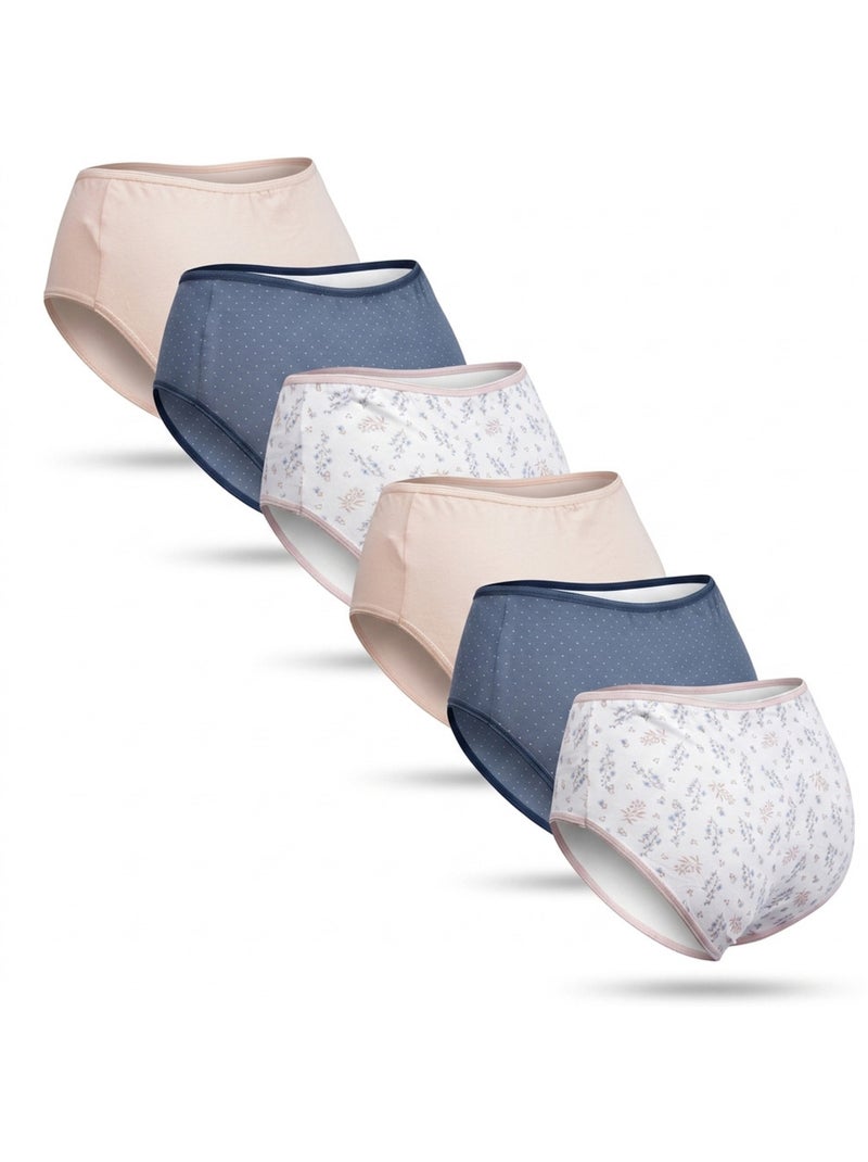 Pack de Cuecas Mulher Cintura Alta Algodão – Conjunto de 6 OZABI Azul-cru Branco - Kiabi