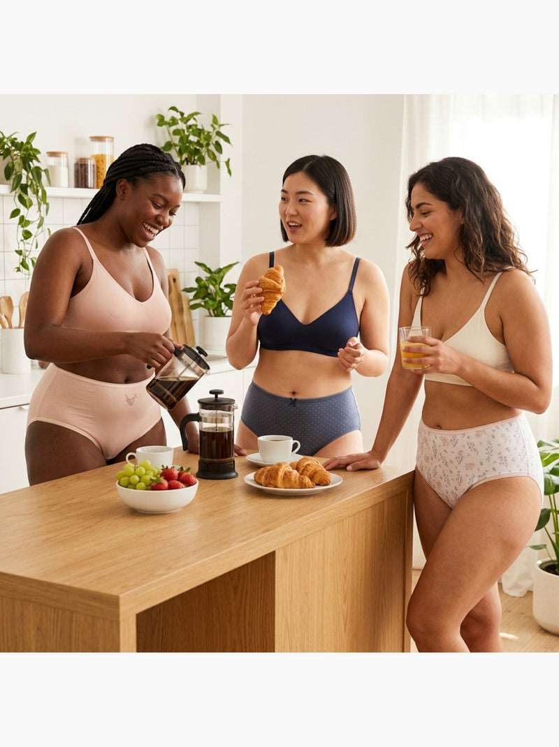 Pack de Cuecas Mulher Cintura Alta Algodão – Conjunto de 6 OZABI Azul-cru Branco - Kiabi