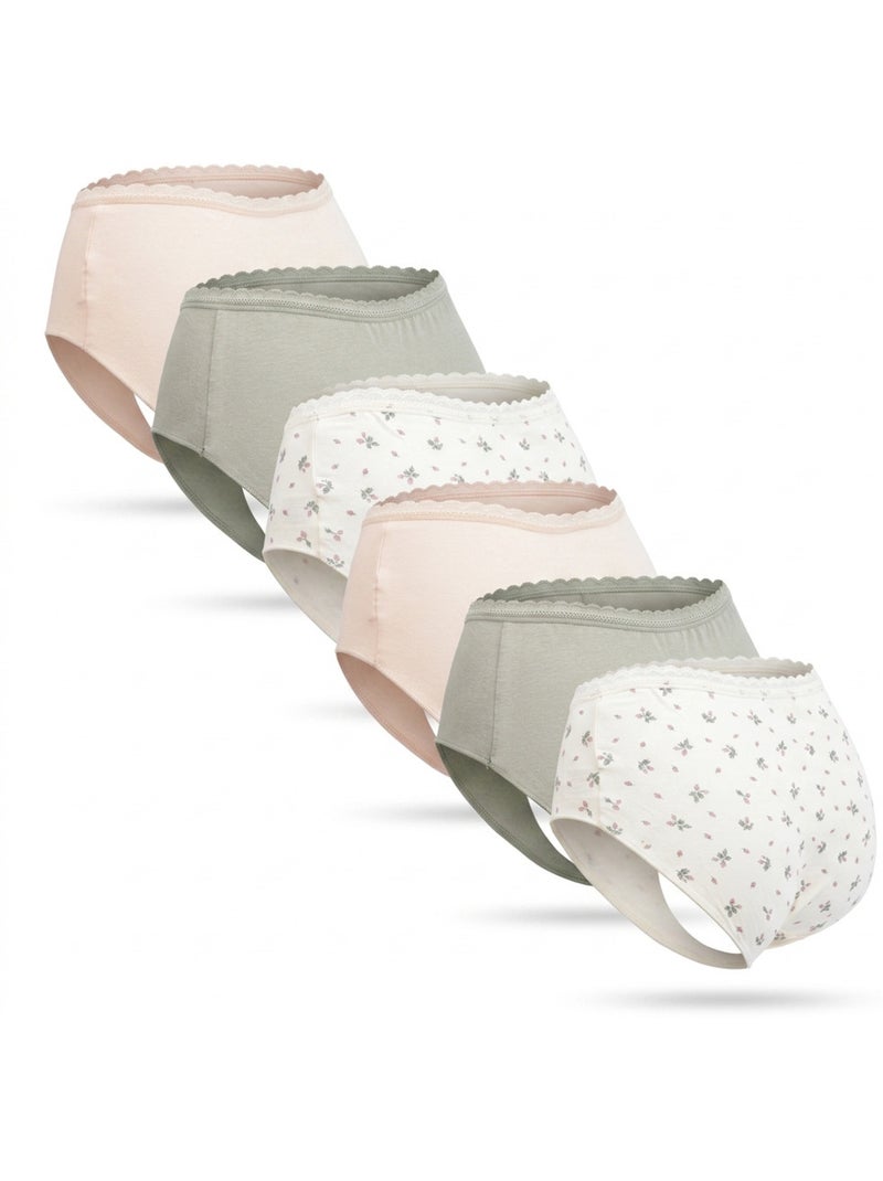 Pack de Cuecas Mulher Cintura Alta Algodão – Conjunto de 6 OZABI Bege/Rosa/Verde-água - Kiabi