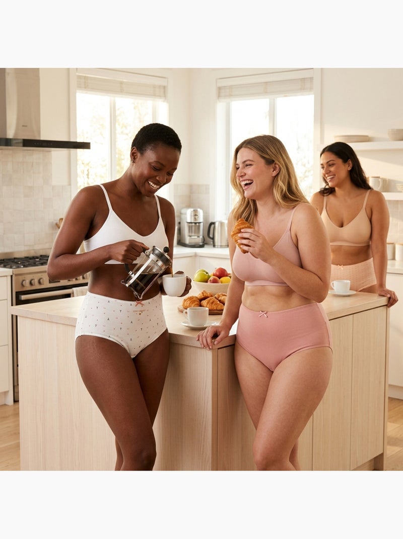 Pack de Cuecas Mulher Cintura Alta Algodão – Conjunto de 6 OZABI Branco / Rosa / Bege - Kiabi