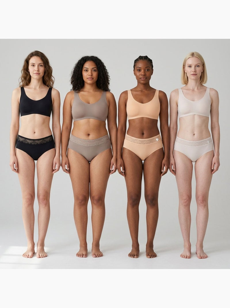 Pack de Cuecas Mulher Modeladora Renda Invisível – 4 Pares OZABI Bege/Preto - Kiabi