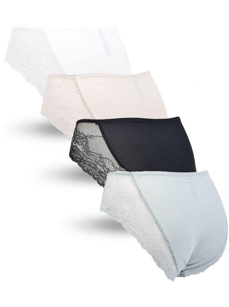 Pack de Cuecas Mulher Modeladora Renda Invisível – 4 Pares OZABI Branco Azul Preto - Kiabi
