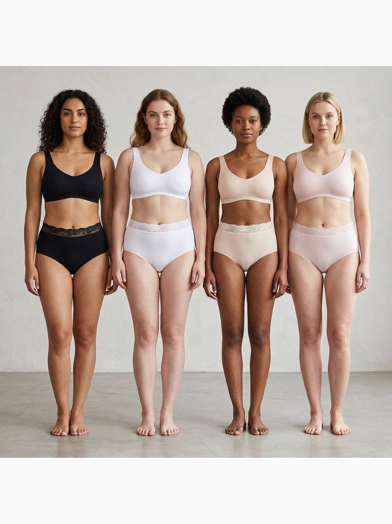Pack de Cuecas Mulher Modeladora Renda Invisível – 4 Pares OZABI Branco Bege Preto - Kiabi