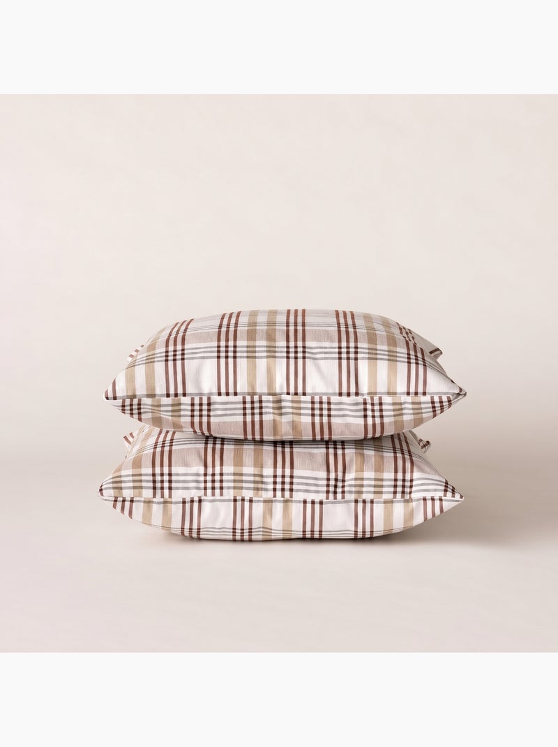 Pack de duas capas de almofada com design tartan e fecho de correr - Gamusi. Linho - Kiabi