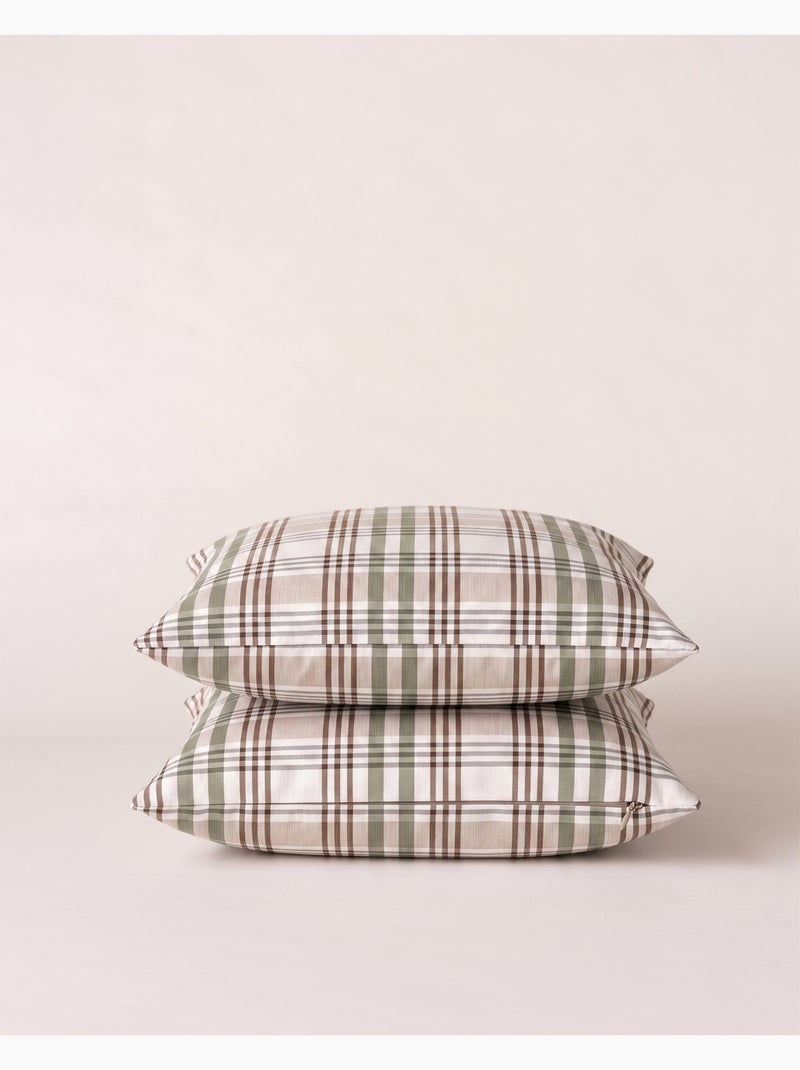 Pack de duas capas de almofada com design tartan e fecho de correr - Gamusi. Verde - Kiabi