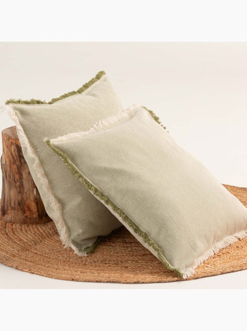 Pack de duas capas de almofada lisas em tecido com relevo e franjas - Gamusi. - Kiabi