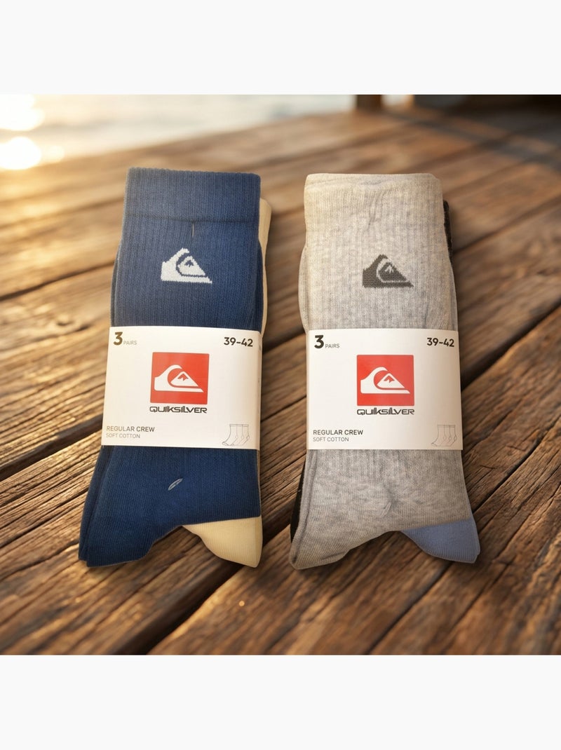 Pack Meias Homem Crew Quiksilver 6 Pares Regular Azul Multicolor Preto - Kiabi