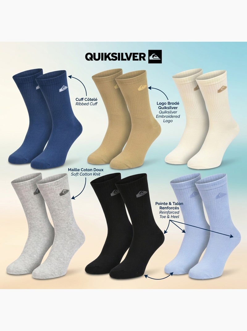 Pack Meias Homem Crew Quiksilver 6 Pares Regular Azul Multicolor Preto - Kiabi