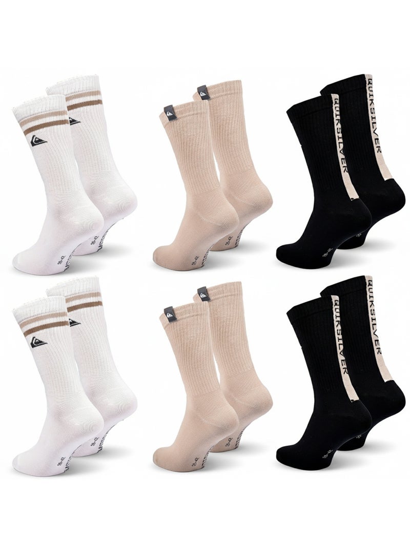 Pack Meias Homem Crew Quiksilver 6 Pares Regular Branco Castanho Preto - Kiabi