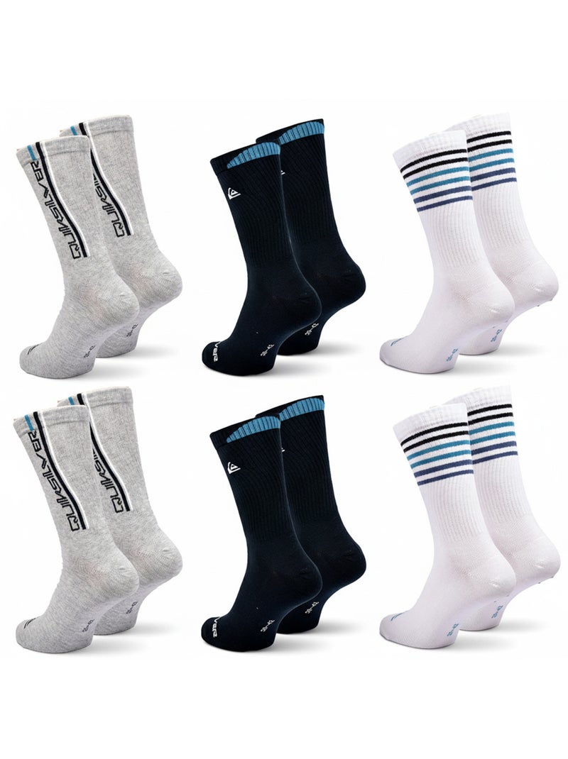 Pack Meias Homem Crew Quiksilver 6 Pares Regular Cinza-preto branco - Kiabi