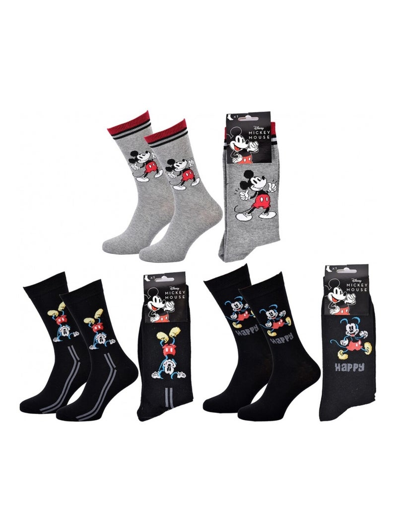 Pack Meias Homem DISNEY MICKEY MOUSE - Pack de 3 Preto Cinza Preto - Kiabi