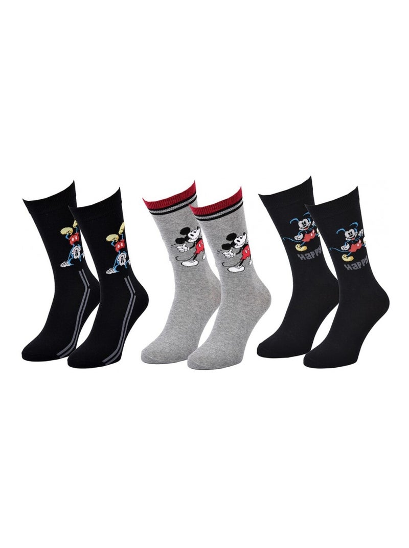 Pack Meias Homem DISNEY MICKEY MOUSE - Pack de 3 Preto Cinza Preto - Kiabi