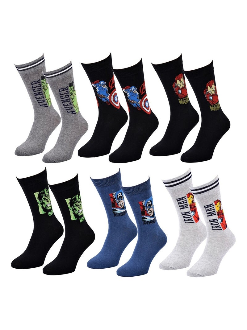 Pack Meias Homem MARVEL AVENGERS 6 Pares Cinza-amarelo preto - Kiabi