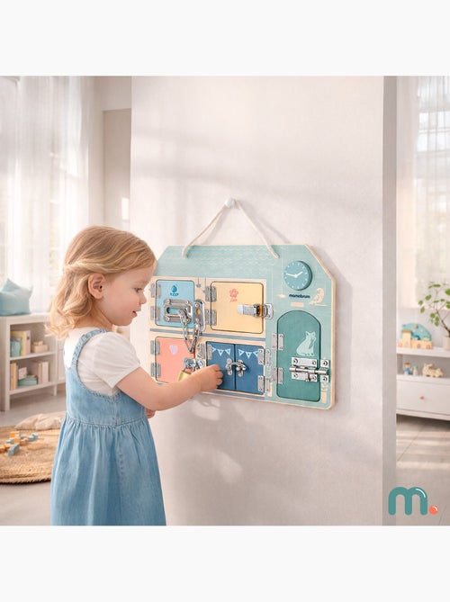 Painel sensorial madeira casa 30x22cm 5 fechaduras relogio mamabrum - Kiabi Painel sensorial madeira casa 30x22cm 5 fechaduras relogio mamabrum - Kiabi